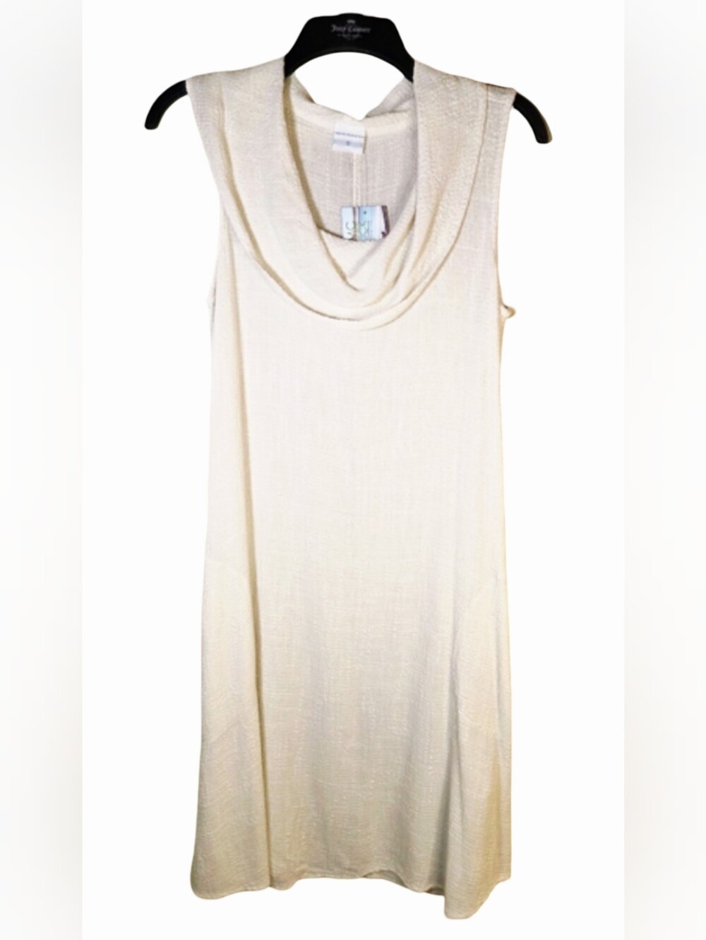 "CMC" Color Me Cotton Ivory Linen Rayon Cowl Neck Midi Dress Pockets S.